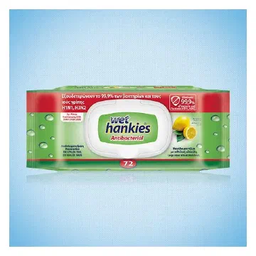 Wet Hankies Antibacterial Lemon антибактериални мокри кърпи с капак