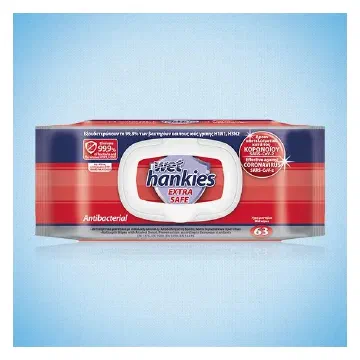 Wet Hankies Extra Safe антибактериални мокри кърпи с капак